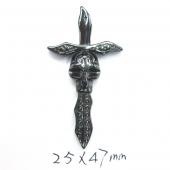 Hematite Cross Pendant Skull Sword 25X47mm